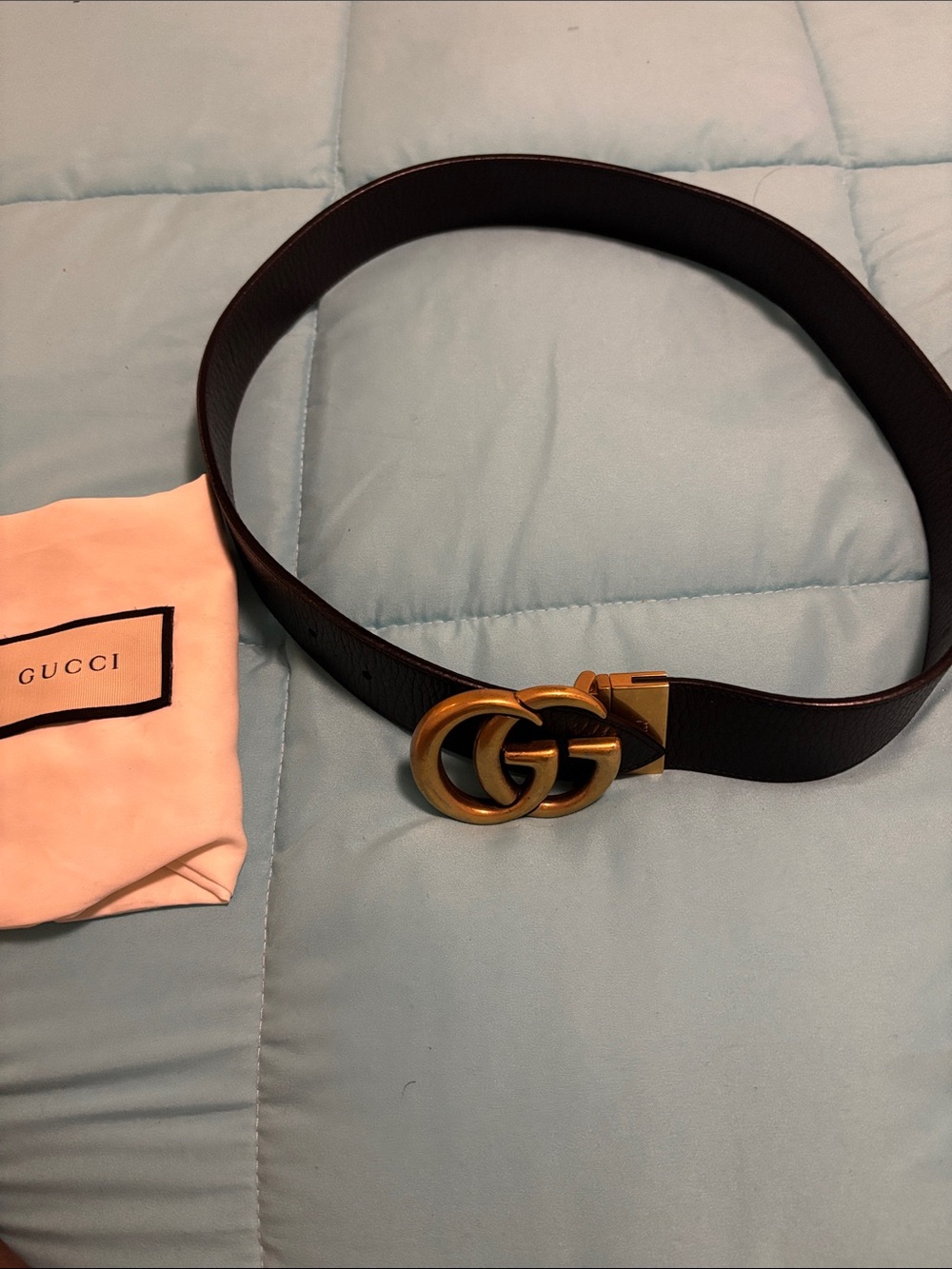 Gucci Brown Leather Belt with Gold Double G Buckle